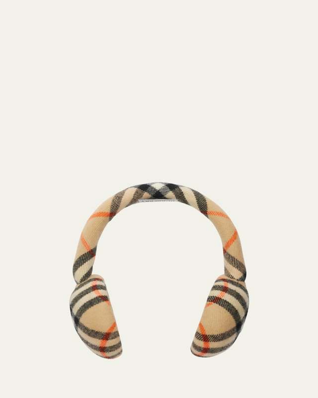 Check Wool-Blend Earmuffs
